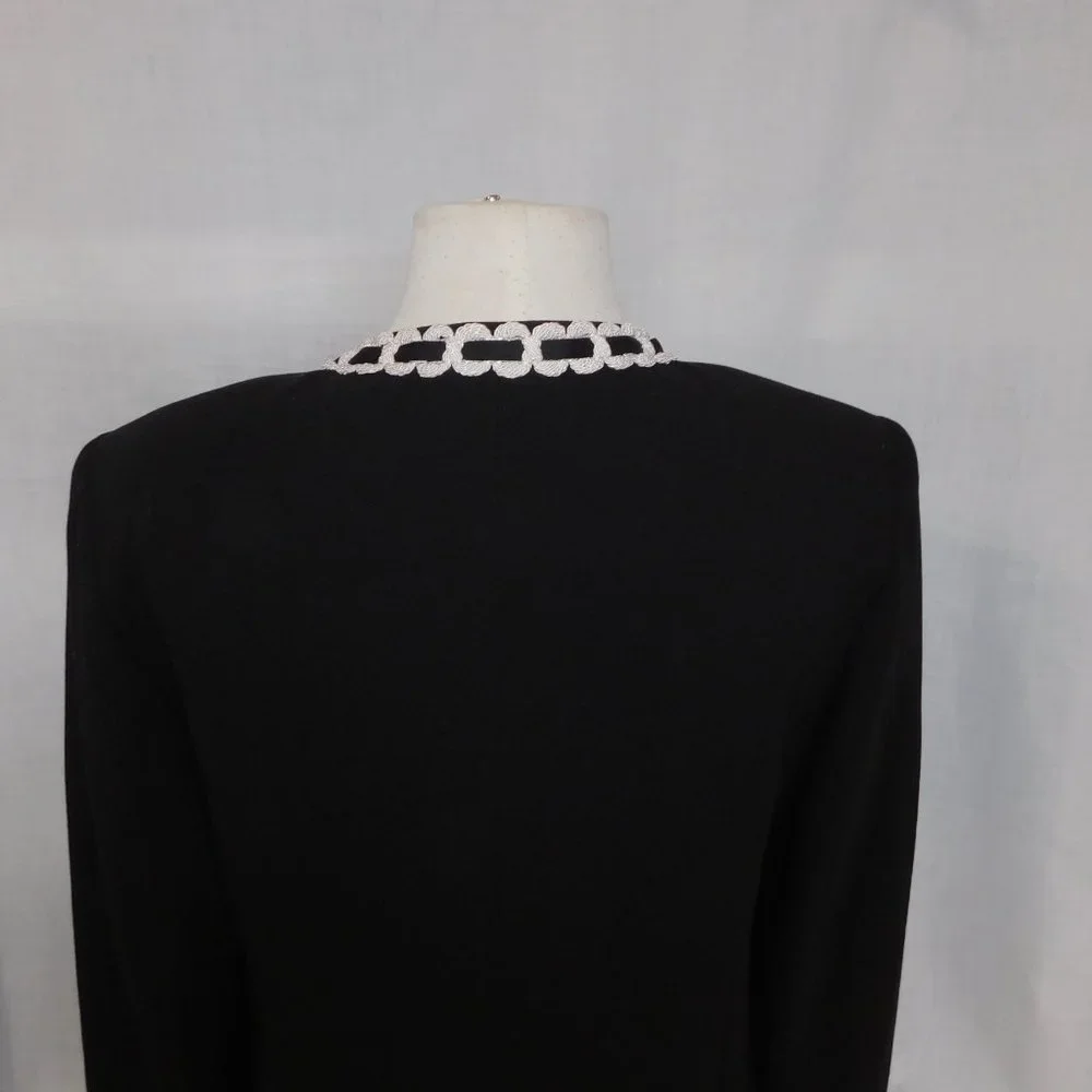 Bob Mackie Studio Womens 10 Black Open Lined Blazer with White braided Trim - Picture 8 of 9